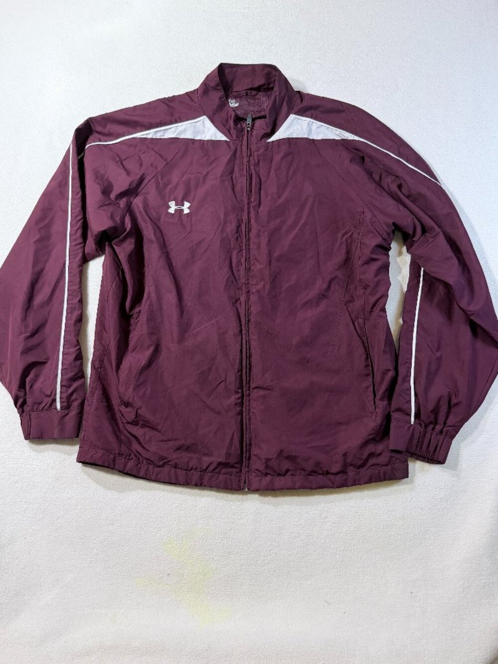 Under Armour Jacket Mens Large Maroon and White Full Zip Windbreaker Jacket